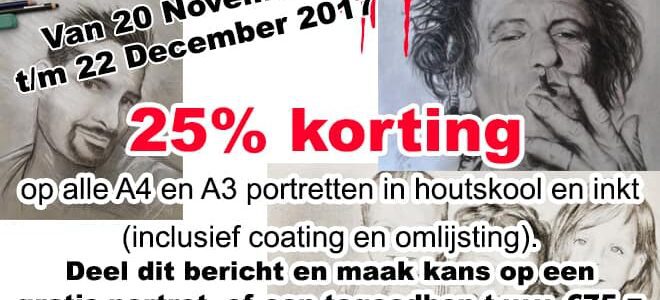 Tijdelijk op alle houtskool en inkt portretten 25% korting!