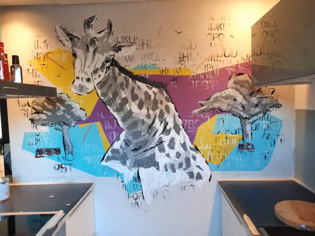 Giraffe muurschildering Afrikaans thema