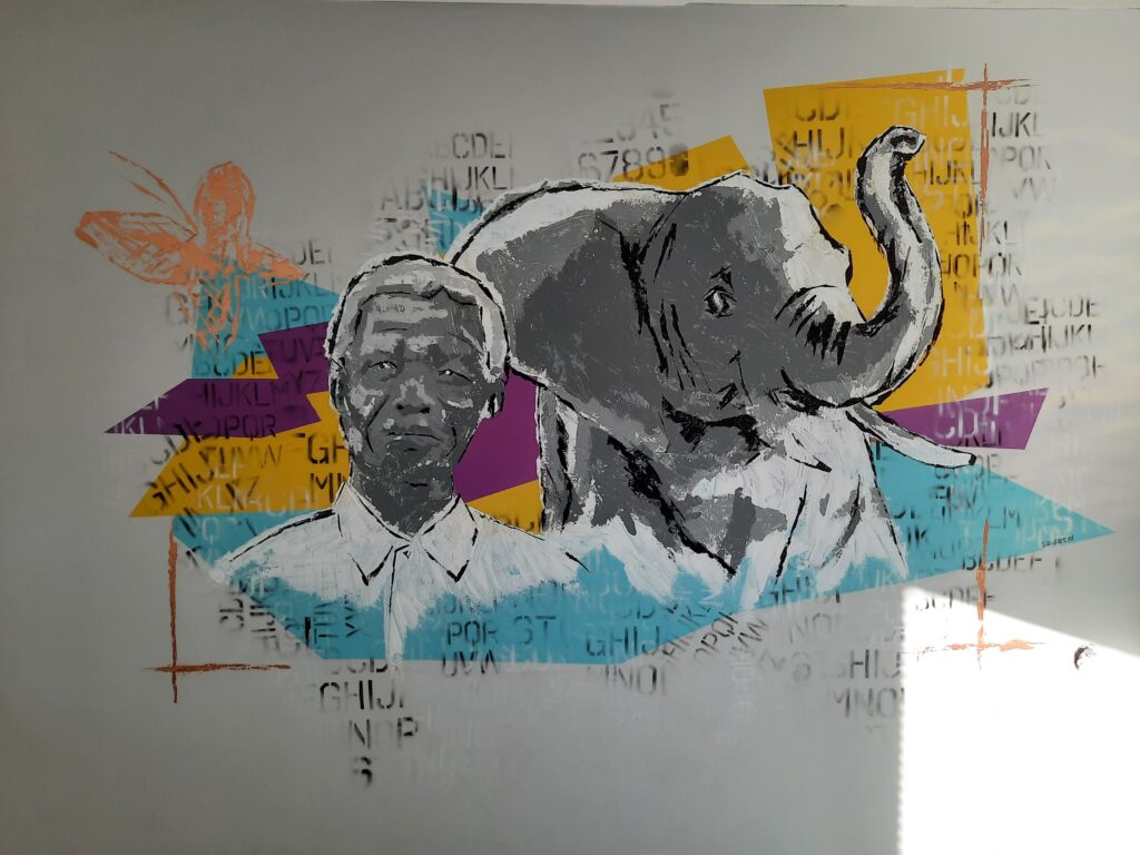 Nelson Mandela muurschildering Afrikaans thema
