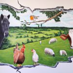 Muurschildering met boerderijdieren
