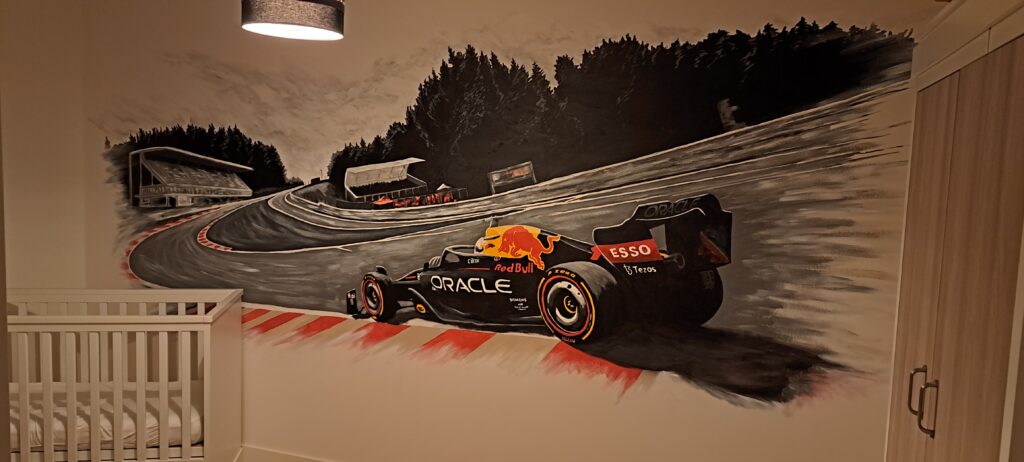 Formule 1 kinderkamer muurschildering