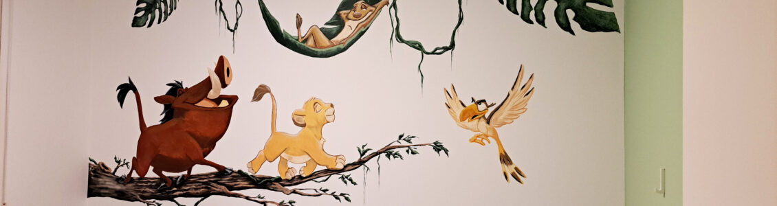 Leeuwenkoning babykamer muurschildering in Nieuwendijk