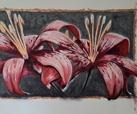 Badkamer muurschildering met lelies