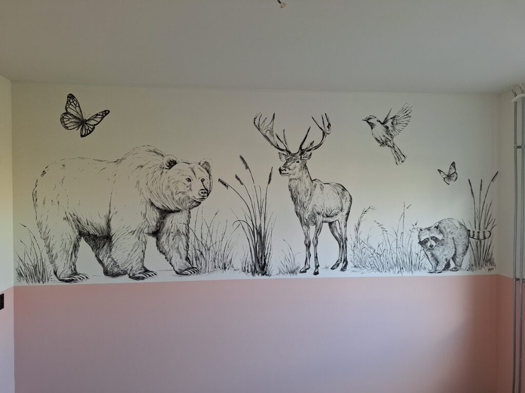 Dieren schets muurschildering