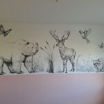 Dieren schets muurschildering