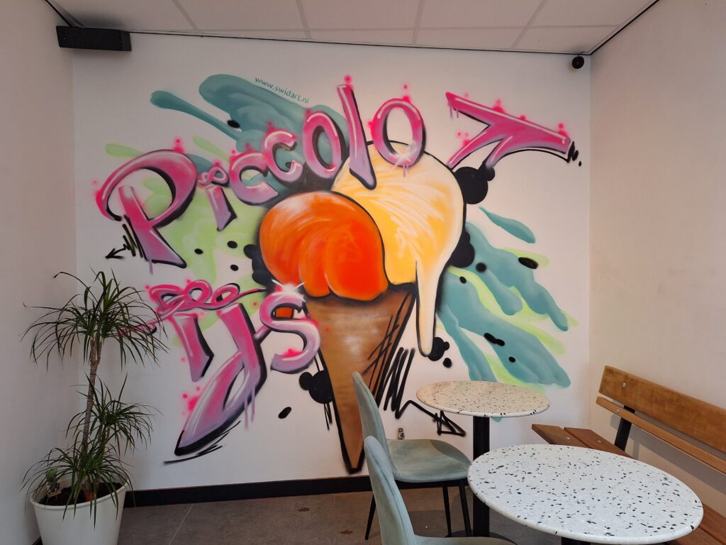 Graffiti muurschildering Piccolo ijs Bergeijk