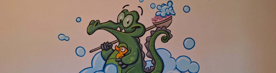 Krokodil babykamer muurschildering
